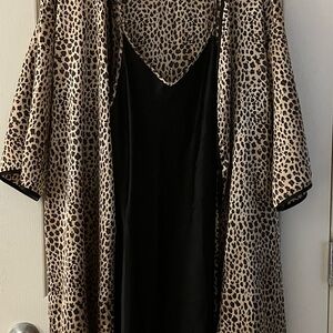 Natori Leopard Print Robe with Black Nightgown Set